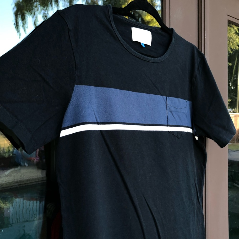 Solid & Striped Navy Blue and White Pocket Crew Neck Tee L